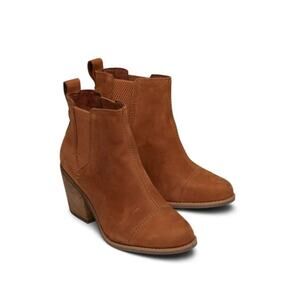 Toms Everly Oiled Nubuck Heeled Chelsea Ankle Boot Tan Leather Women's 9.5 NWT